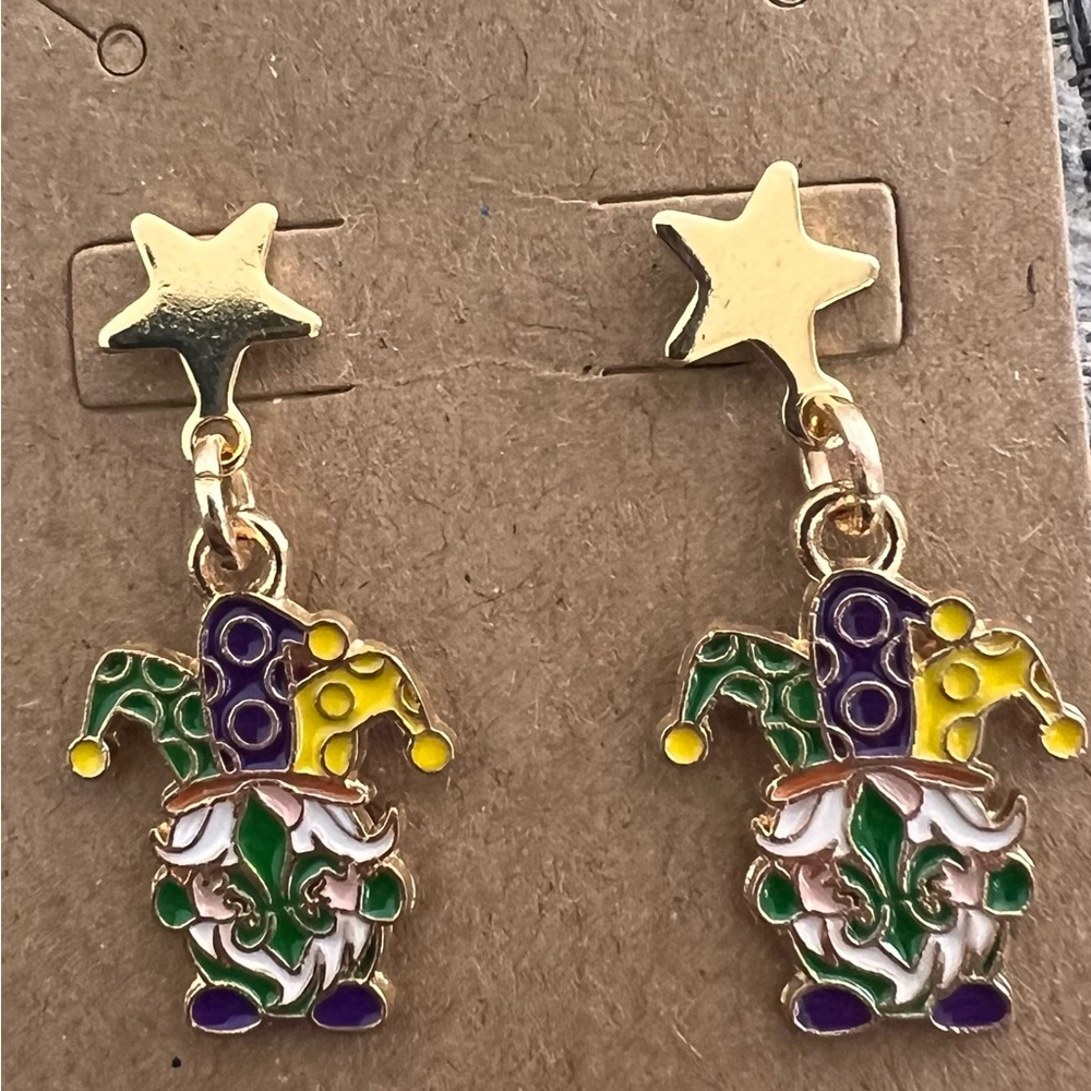 Colorful Jester GNOME Earrings Mardi Gras,